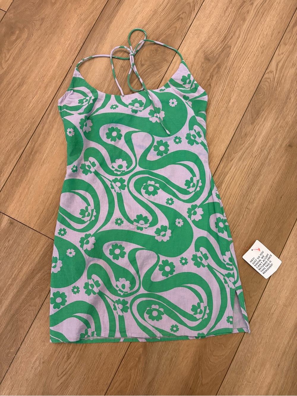 ASOS Green & Lavender Retro Floral Halter Mini Dress